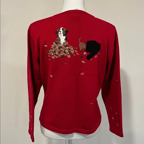 Talbots Vintage Red Cardigan with Dog Embroidery Size SP - Picture 5 of 10